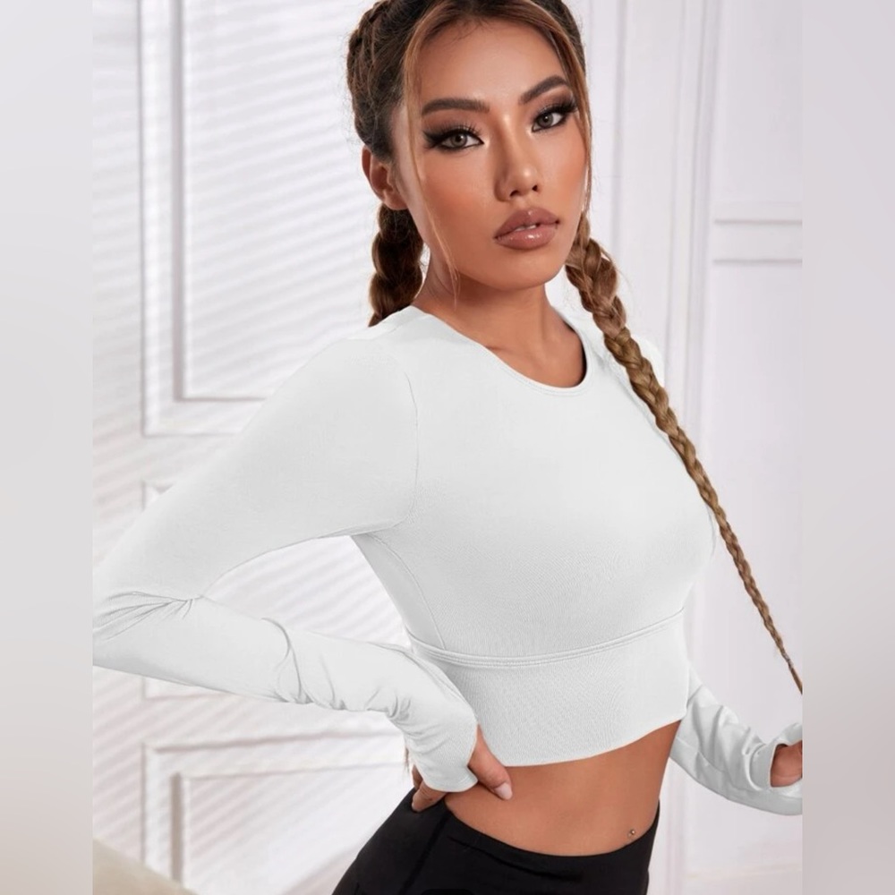 cute white shein cropped workout top